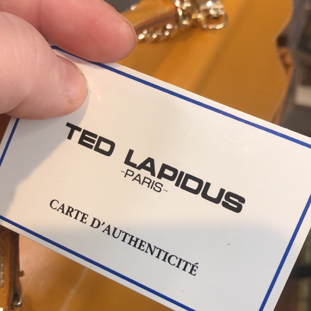TED LAPIDUS Caramel Leather Top Handle & Monogram Logo Vinyl Crossbody Satchel - Picture 6 of 16